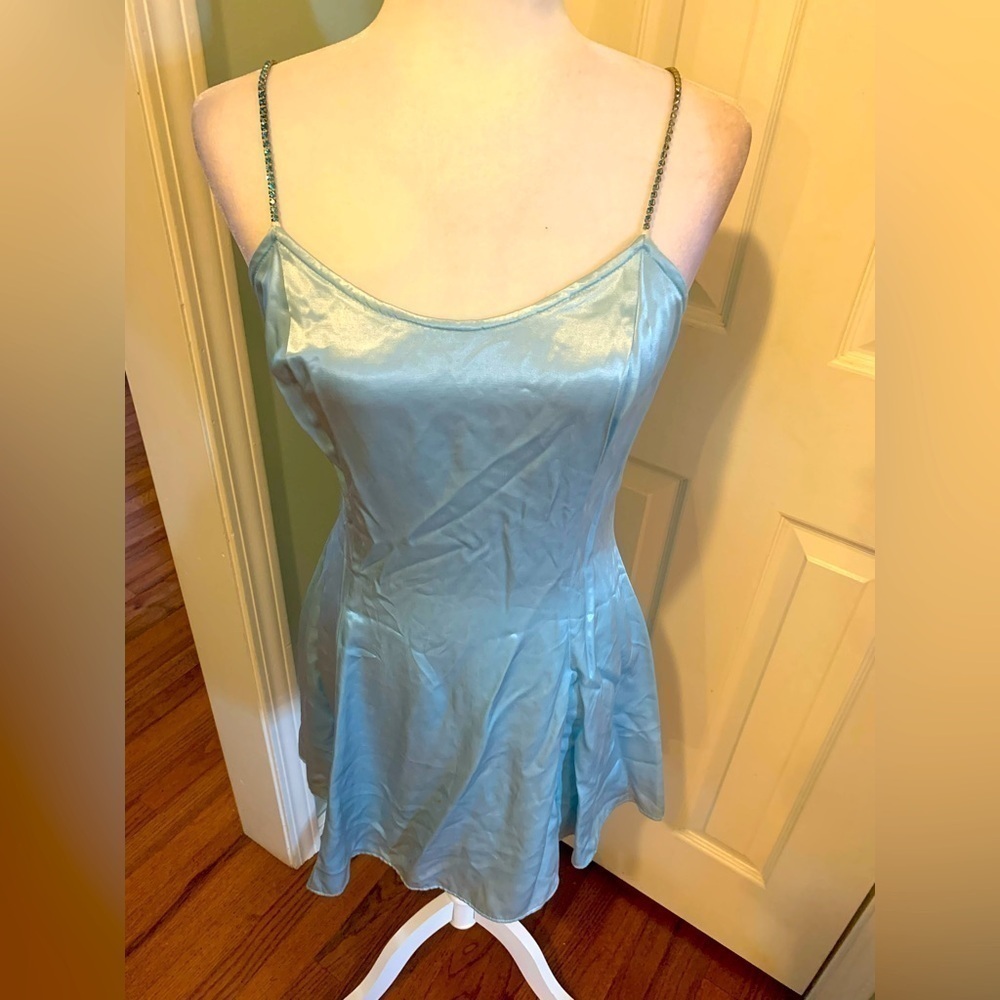 Jessica McClintock Vintage blue satin mini dress, size 9/10